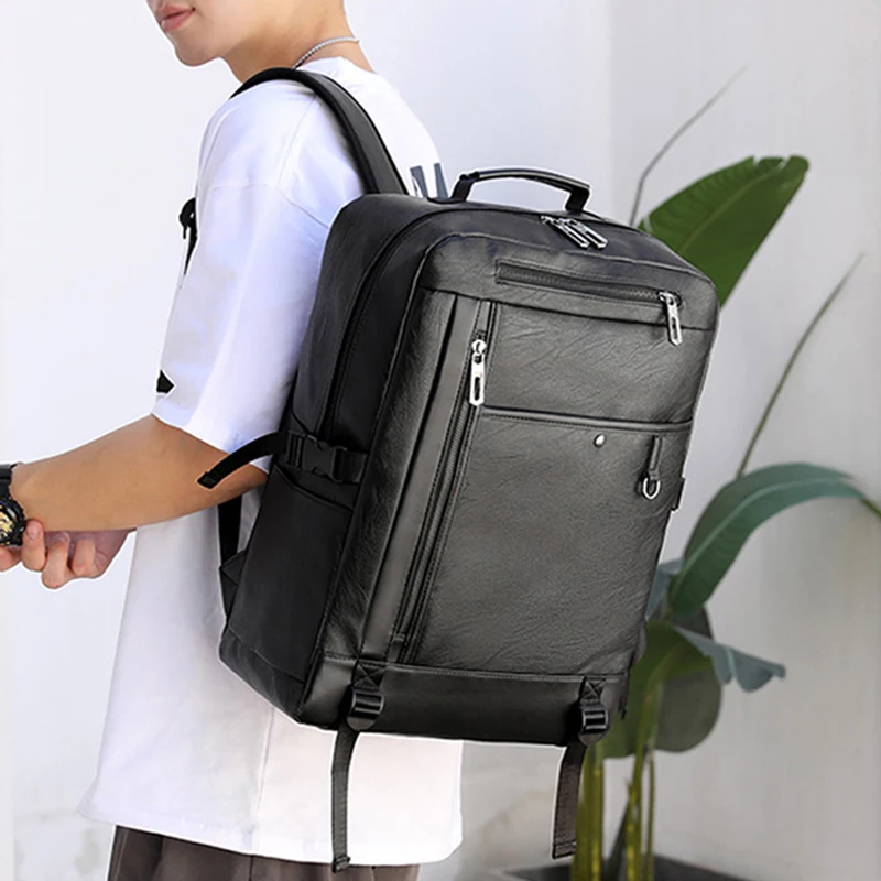 Men's PU Computer Backpack Male Business 15.6
