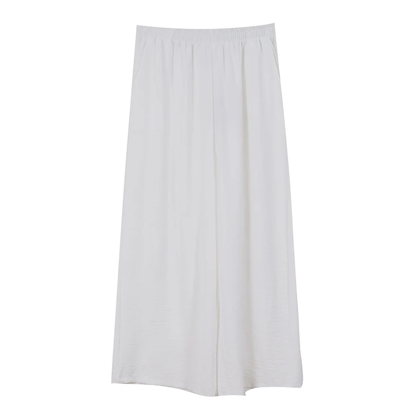 ホワイトコットンリネンワイドレッグパンツレディースルーズ薄手カジュアル九分丈パンツアウトレットブランド夏ストレートレッグlウエスト