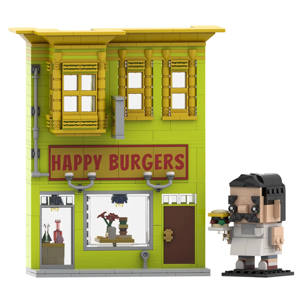 Gobricks MOC Bobs Burgers Building Blocks Model Classic Street View Architecture Bread Shop Bricks Assembled Toy Kids Gift