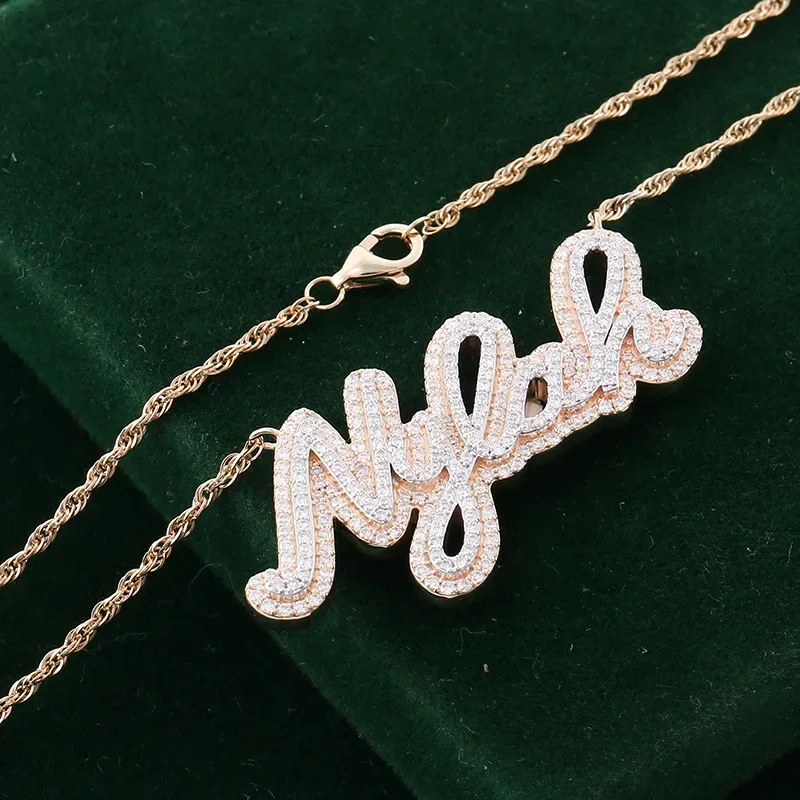 Letter Custom Necklace Hot Sale Yellow Gold Plated Fine Jewelry Necklace Melee DEF Moissanite Pendant Chain Necklace