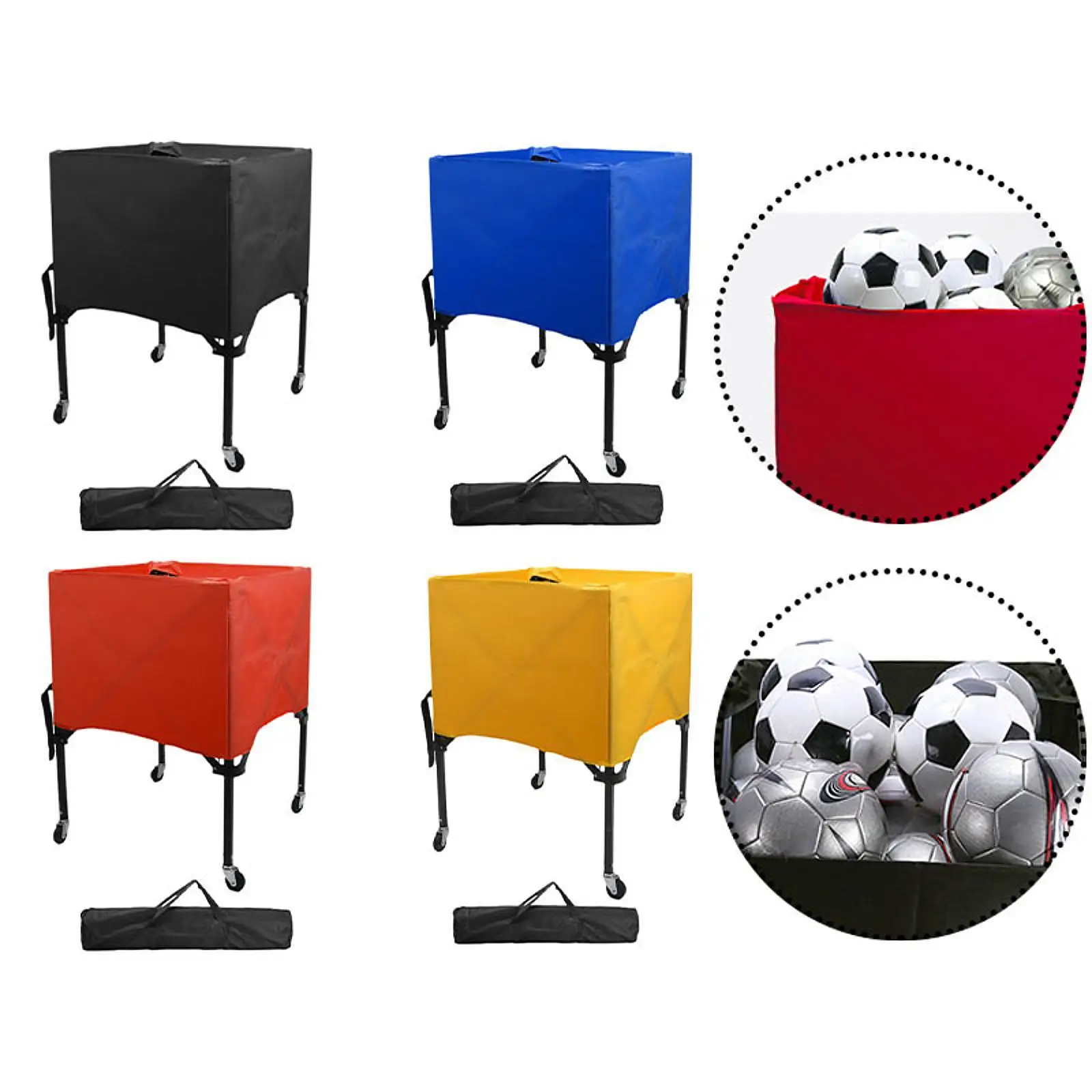 Rolling Sports Ball Cart Folding with Wheels for Volleyball Football Outdoor Equipment Garage Ball Holder with Storage Bag