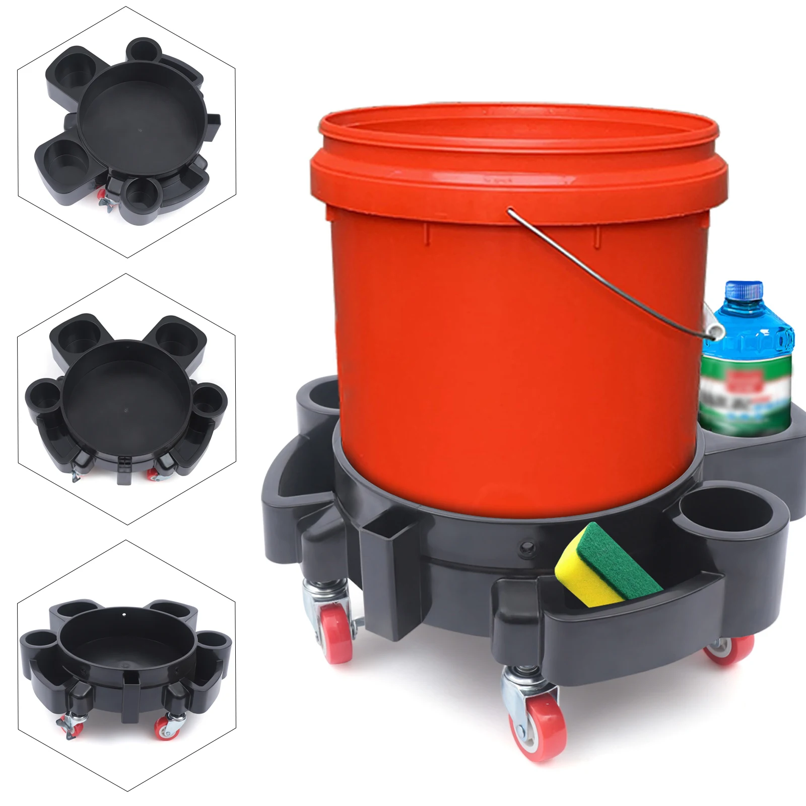 Black Bucket Dolly Wash Professional Bucket Dolly with Wheel Casters Car Wash Dolly with  Five Pulleys Rotate 360 Degrees view 2