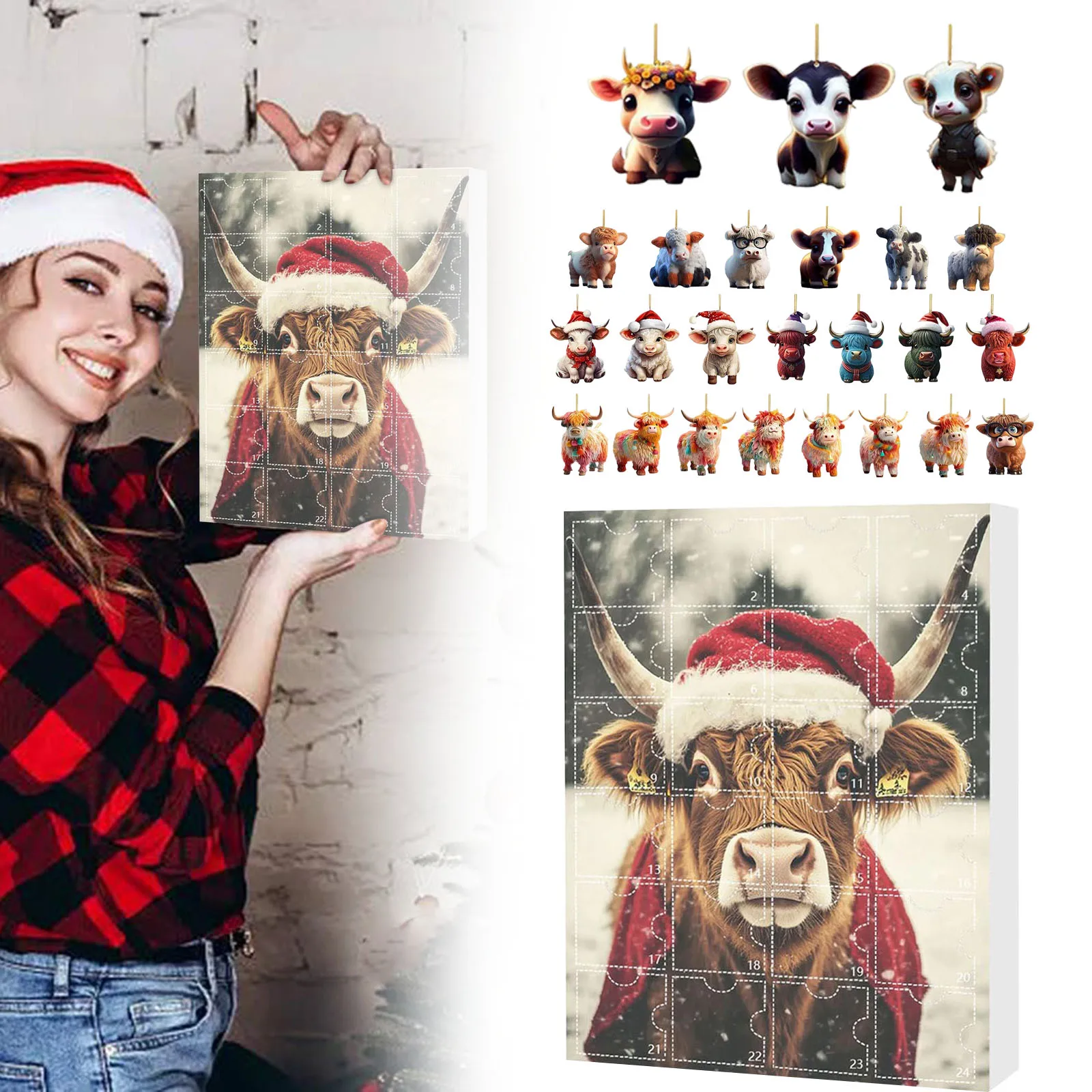 Minuterie de cuisine manuelle arbre de noël pendentif dinosaure calendrier de l'avent 2024 24 jours compte à rebours de noël calendrier minuterie 30 Min