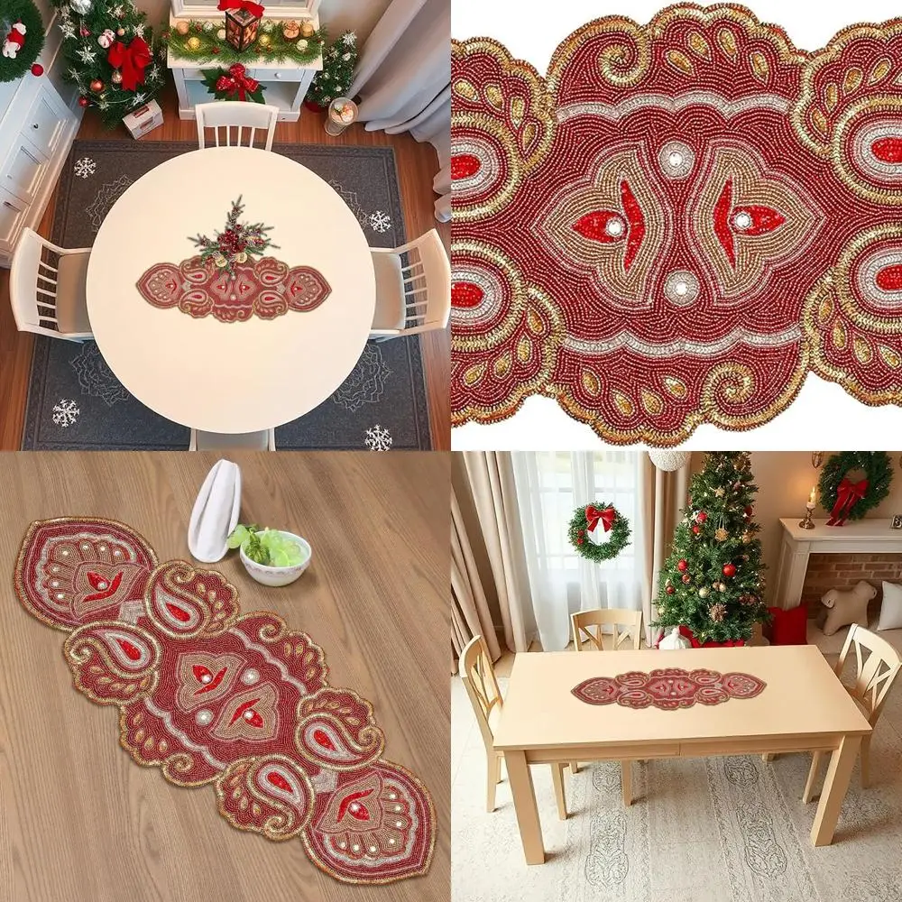 

Elegant Handmade Maroon & Gold Paisley Table Runner, 13x36 Inches, Perfect for Holiday Decor, Weddings, Thanksgiving, Family Gat