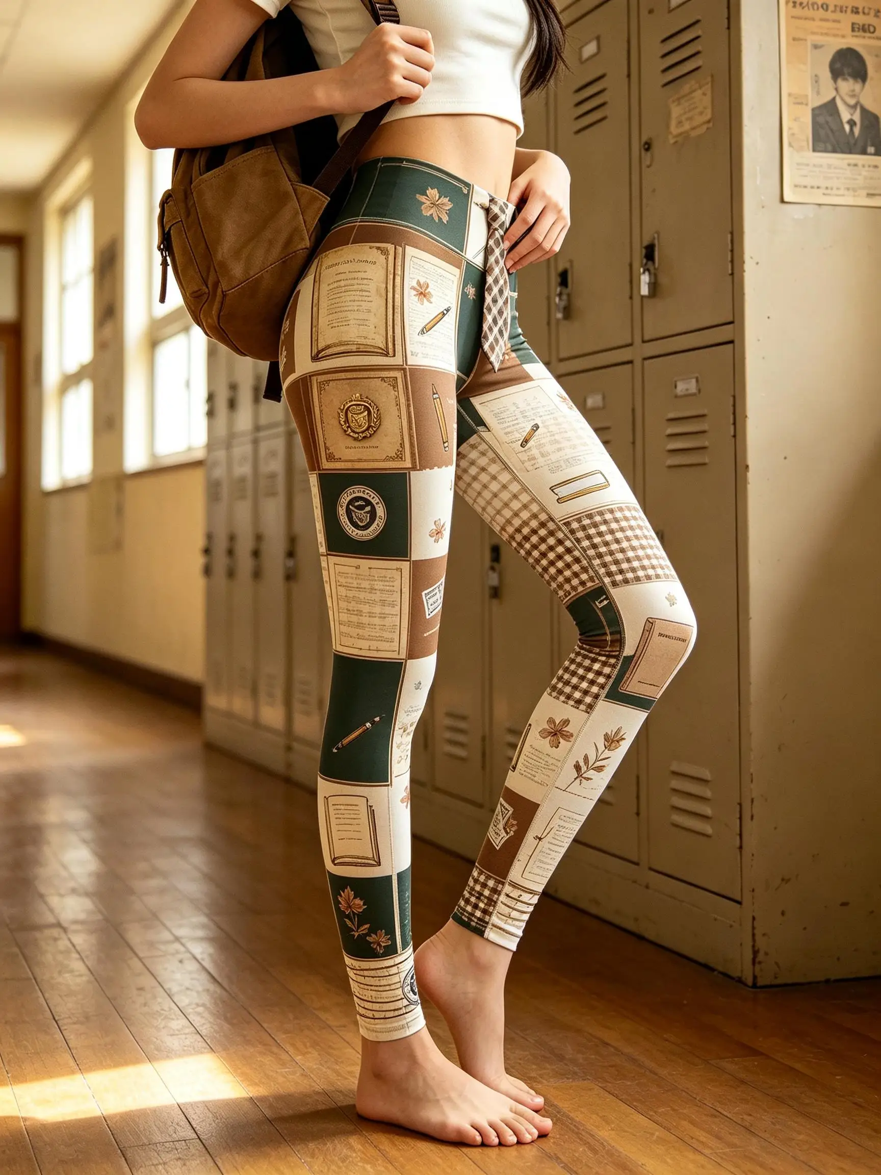 Women Fleece-Lined Mid-Rise Leggings Pastel Plaid Book Pencil School Patchwork Print Slim Warm Pants