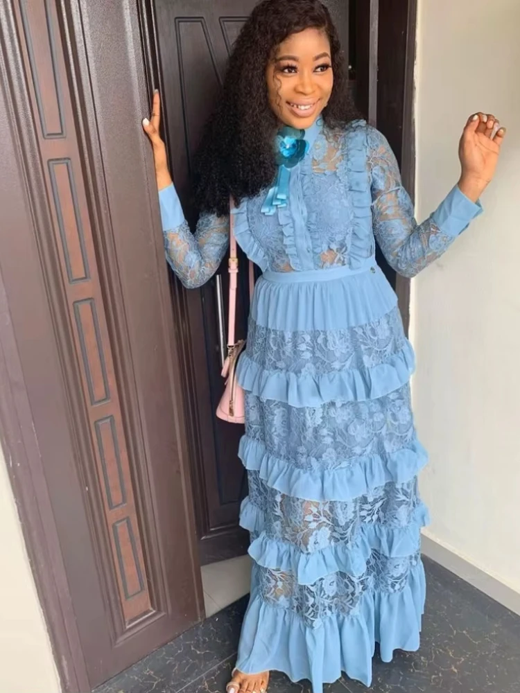 African Dresses for Women Dashiki Classic African Clothes Big Size Fashion  Lace Fungus Edge Stitching Long Africa Dress Growns - AliExpress 200000532
