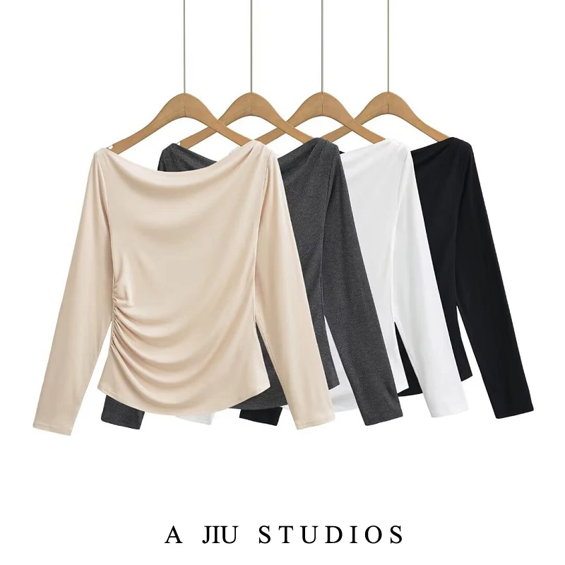 

Футболка Slim Fit Long Sve, женская весенне-осенняя футболка Pure Desire с колючками, тонкий дизайн, повседневный шикарный базовый слой, топ