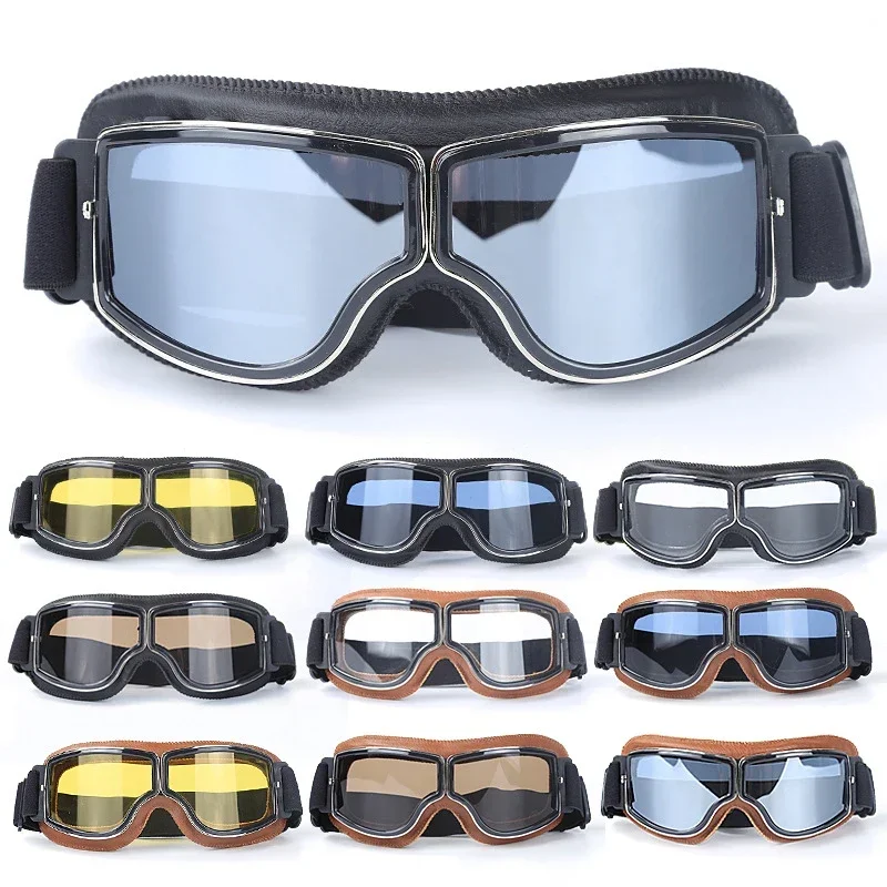 

The Hottest New Vintage Goggles Vintage Motorcycle Leather Goggles Glasses Cruiser Folding Goggles 3-Color Leather 4-Color Lens