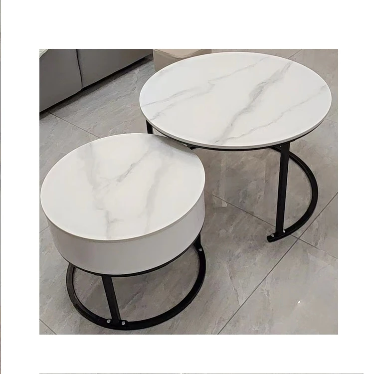 

Nordic Wrought Iron Metal Marble Coffee Table With Drawer Nesting Coffee Table Round Shaped Living Room Tea Table