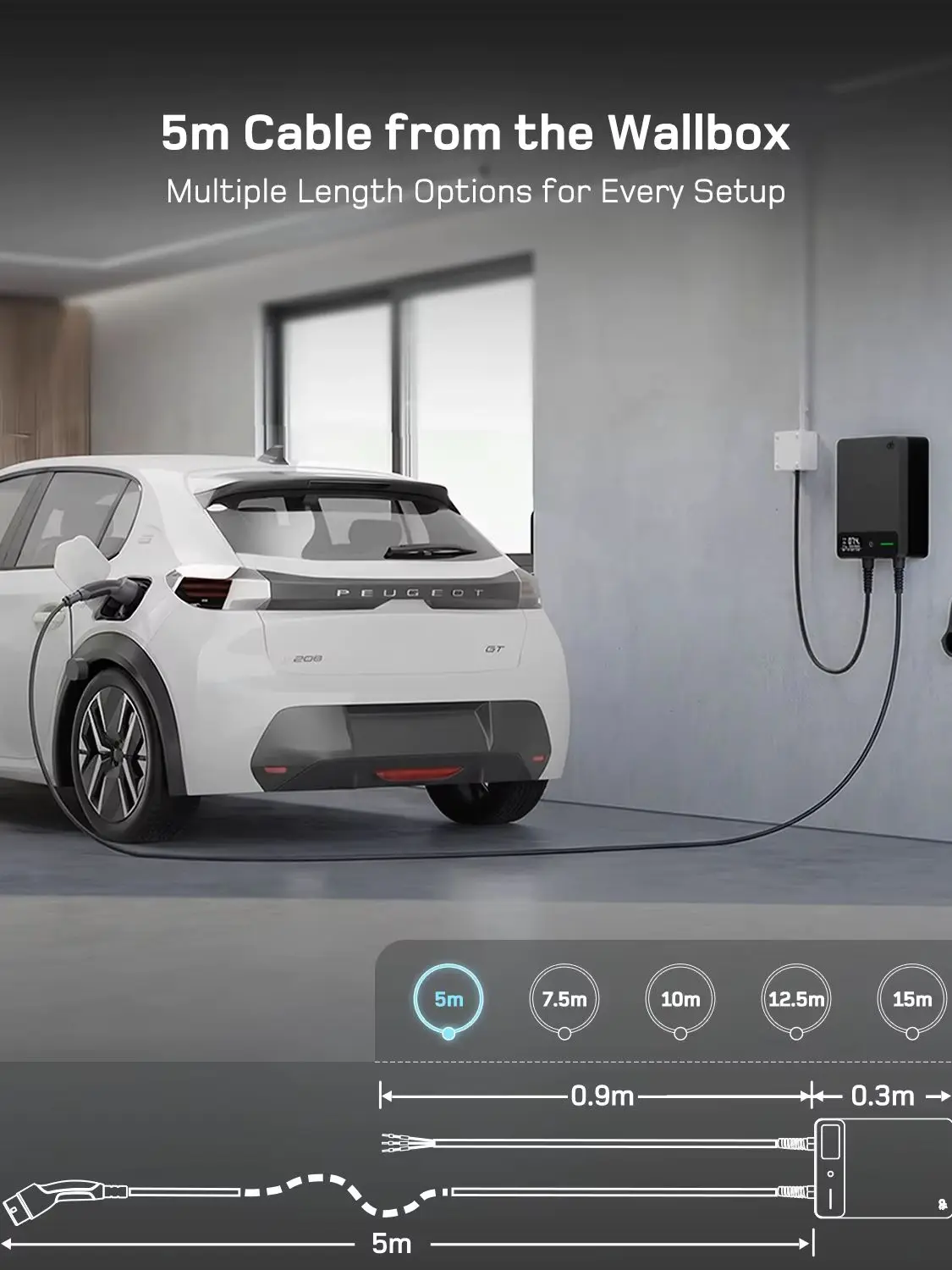 dé 7kW Wallbox Typ 2 32A 1-phasig Tuya App Fernbedienung Elektroauto-Ladegerät RFID-Karte EVSE Heimladestation 5m 7,7m 10m 12,5m 15m Kabeloption Weiß