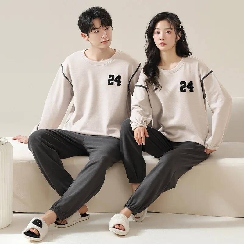 Thin Velvet Sleepwear for Couples 2024 New Korean Fashion Home Clothes Women and Men Matching Pajamas Autumn Warm Nightwear