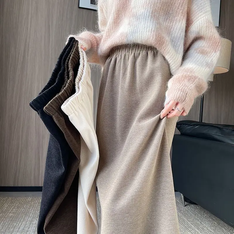

Women's Knitted Skirt 2025 Autumn Winter New Elegant Female Solid Long Skirt High Waist Midi Length Knitting Warm Skirts