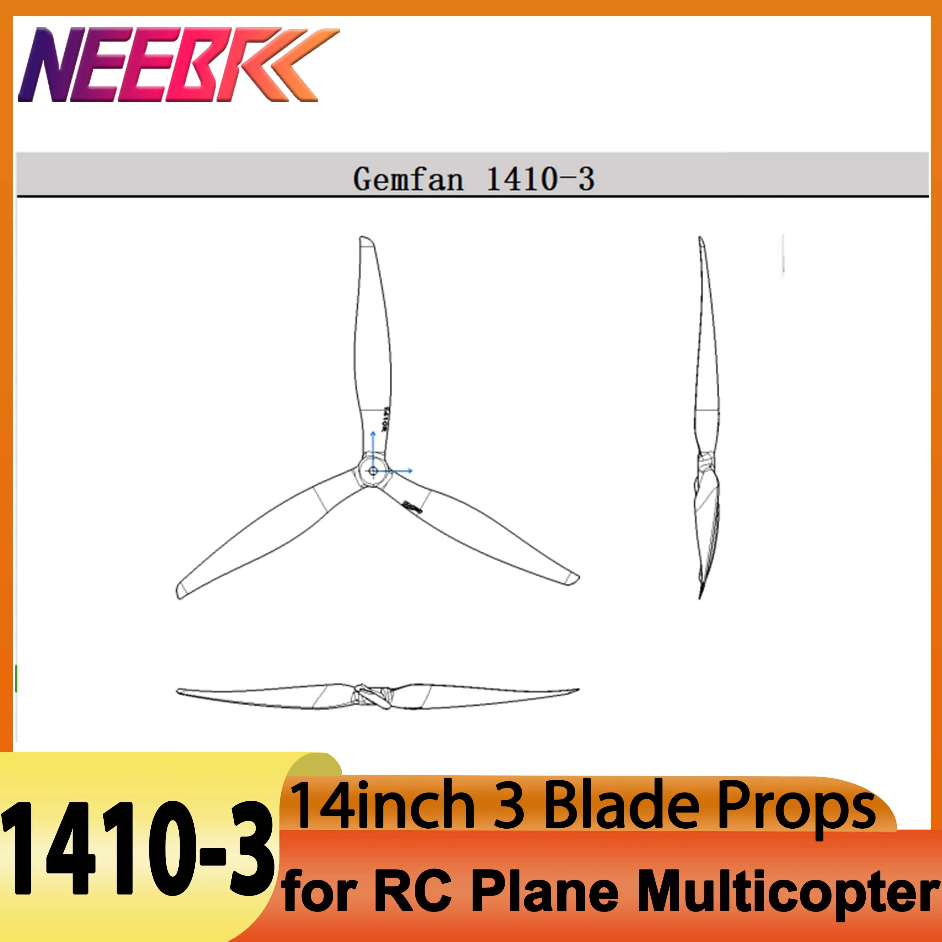 GEMFAN 1410 14inch 2CW 2CCW 3 Blade Reinforced Glass Fiber Nylon Propeller for RC FPV Drone Multicopter Cinelifter 4218 Motor