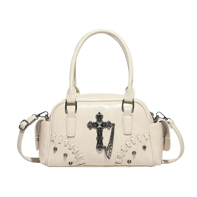 

Новая весенняя сумка через плечо 2026 в стиле панк-готика для женщин, маленькая квадратная сумка с металлическими заклепками и крестообразным дизайном, дерзкая альтернатива