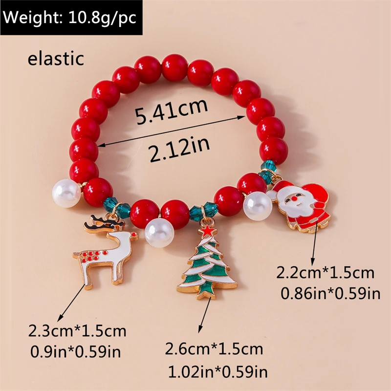 Modisches handgefertigtes Perlenarmband für Damen, Weihnachtsbaum-, Hirsch- und Glockenanhänger, Armband für Mädchen, Freundschaft, Party, Festival, Schmuck, Geschenke – Detail 7