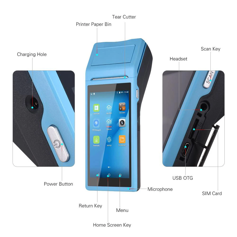جهاز Q1 4G المحمول NFC Android 12.0 Pos Terminal مع متجر Google Play وطابعة حرارية 58 مم