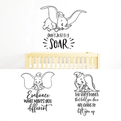 Dumbo Quote Wall Decal Cute Elephant Animal Vinyl Art Sticker Kids Bedroom Nursery Room Interior Art Decor Cute Mural Decals