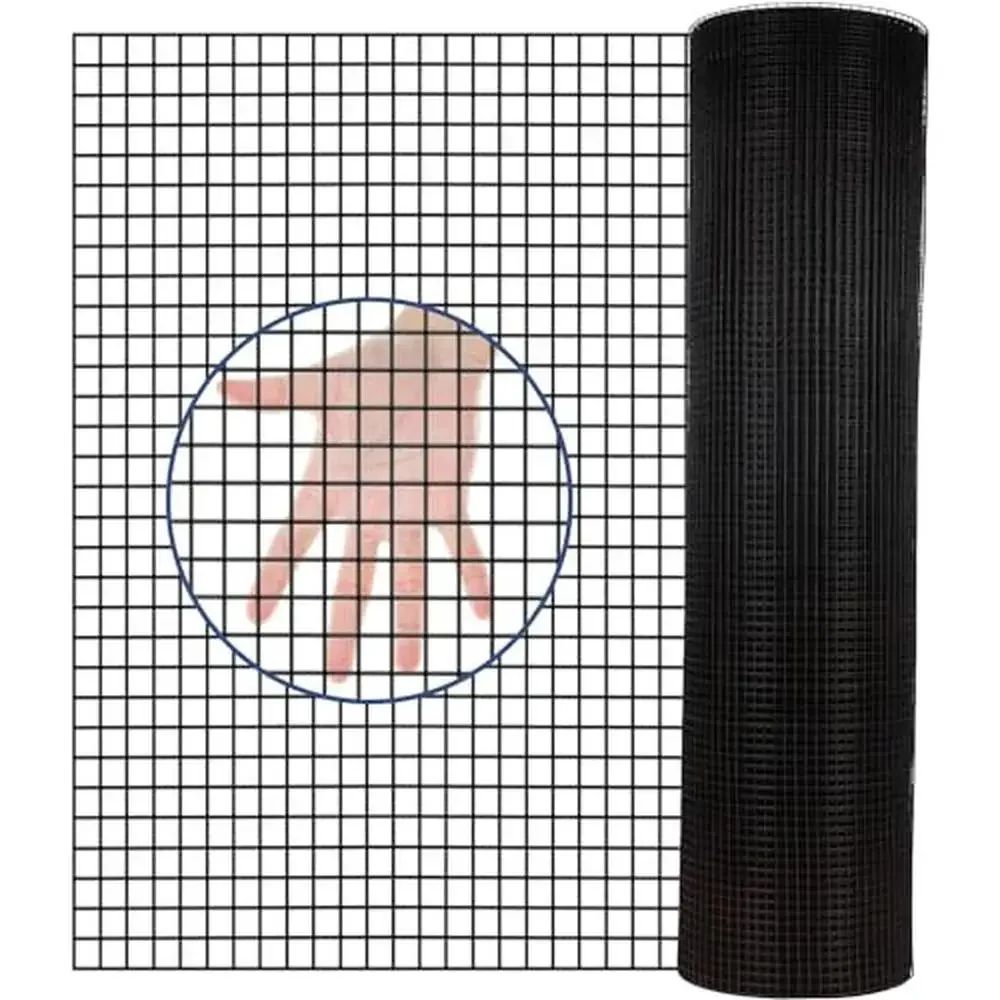 

48"x50' PVC Coated Wire Mesh Roll 1/2" Mesh Black Chicken Fence 16 Gauge Chain Link Rust Resistant Flexible Fencing Solution