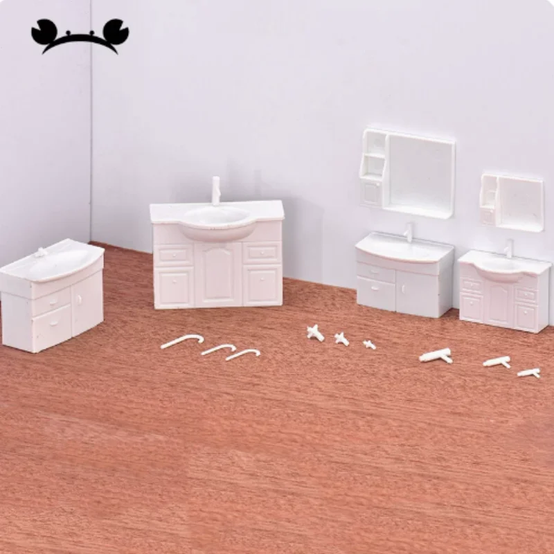 1:20 1:25 1:30 scale Miniature Bathroom Cabinet with Washbasin Sink Faucet Dressing Table Drawer Dollhouse Furniture Accessories