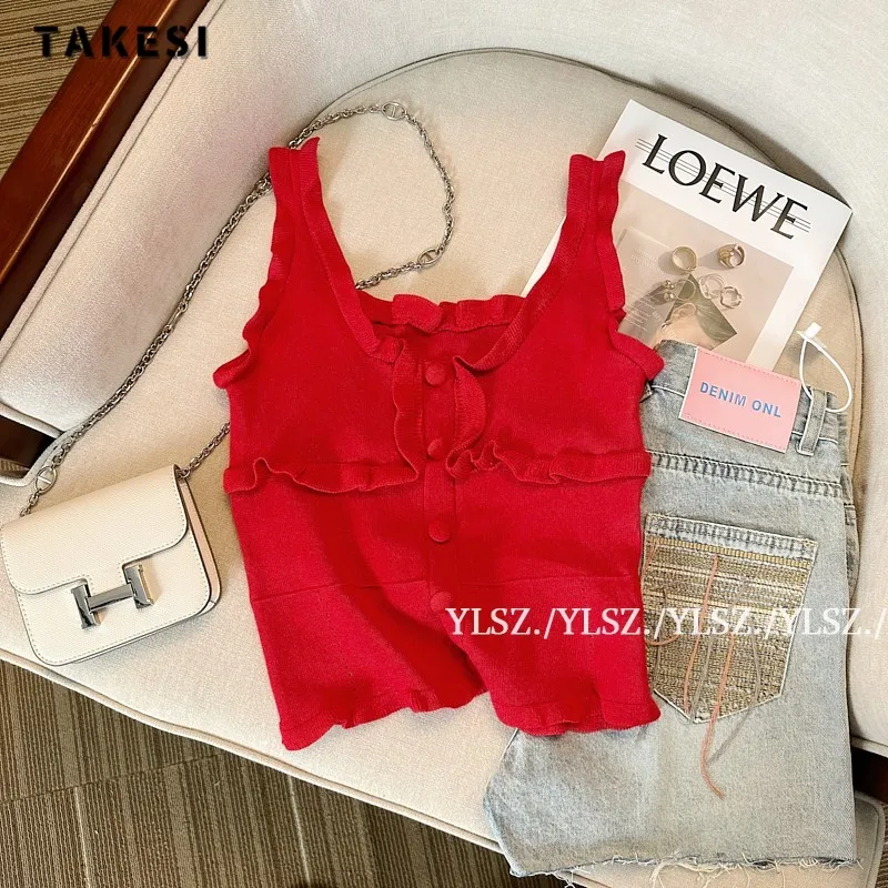 

Fashion Hotsweet Solid Color Sleeveless Sheath Tanks Top 2024 Summer Korean Women Y2k Slim Fit Crop Top Female O-neck Vest