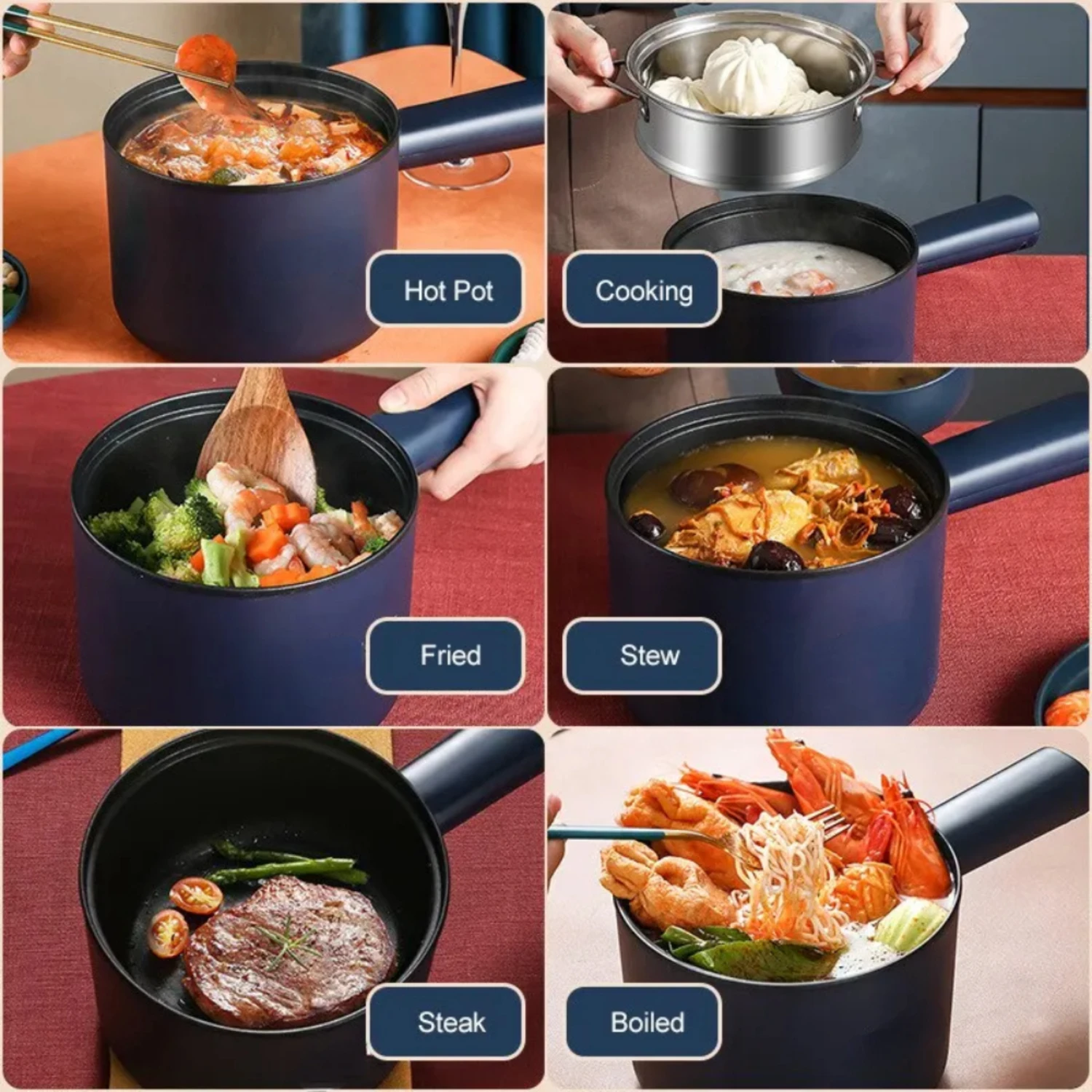 Convenient and Versatile Mini Rice Cooker with Non-stick Coating - Multifunctional 220V Electric Single Pan Cooker - Portable Do