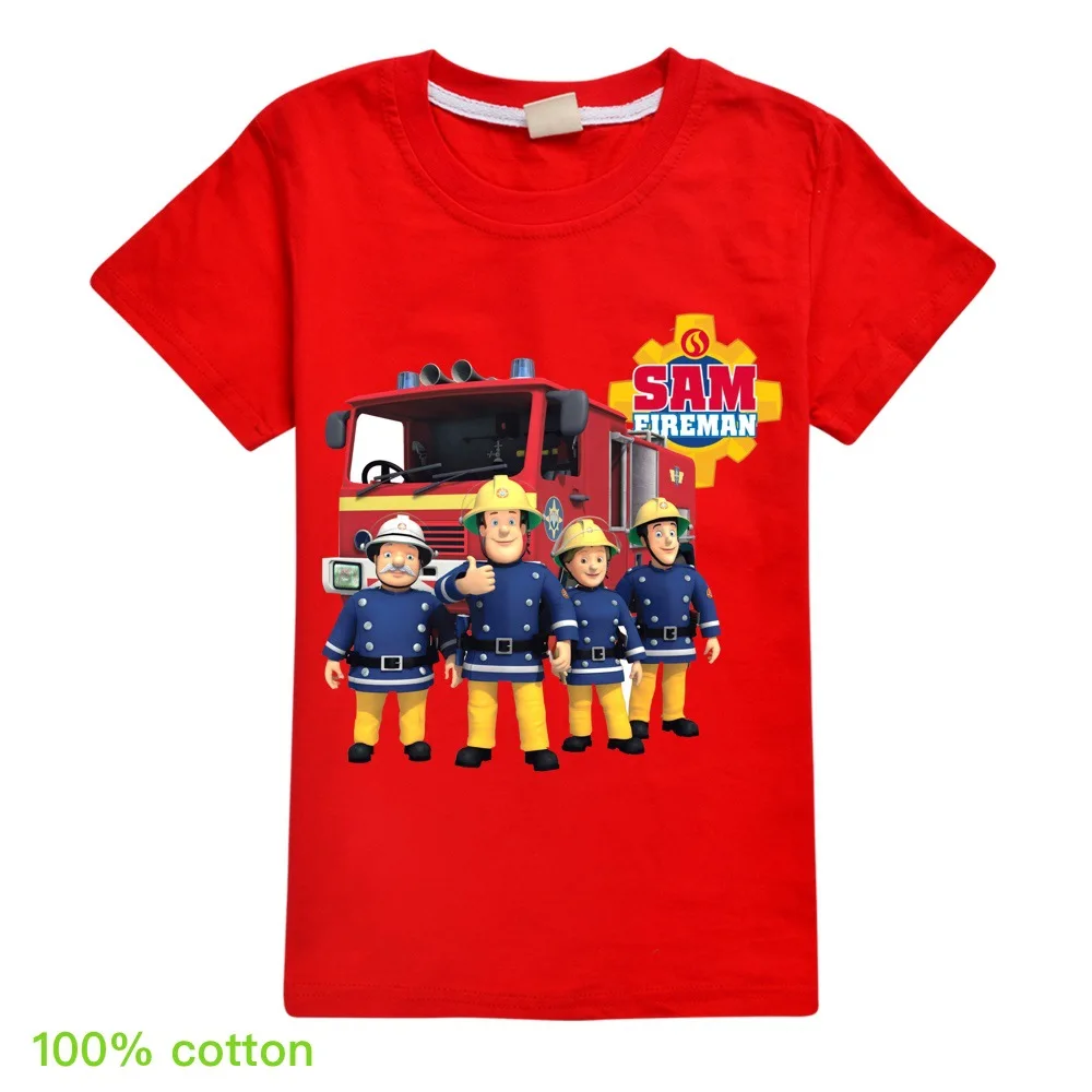 Newest Fireman Sam Camiseta Kids Summer Clothes Junior Boys Short Sleeve Tops Baby Girls Pure Cotton T-shirts Children Clothing