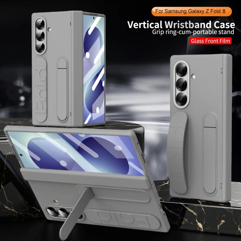 For Samsung Z Fold 8 Ultra Case Transparent Glass Film Hinge and Lens Protection Grip Ring Integrated Stand Shockproof Cover