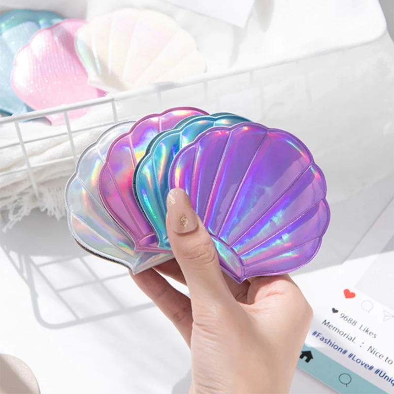 Laser Color Cute Makeup Mirror Cosmetic Compact Size Fashion Shell Mirror Double-sided Mirror Folding Portable
