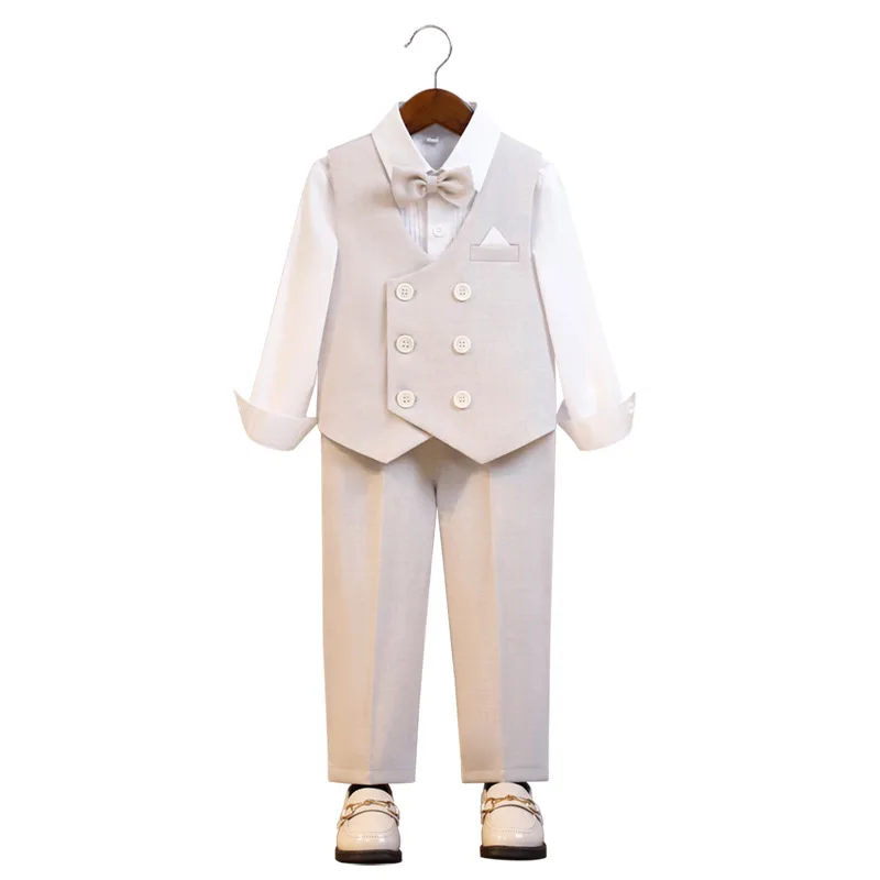 

Flower Boys Vest Shirt Pants Bowtie Ceremony Costume Kids Evening Party Wedding Dress Children Summer Birthday Photography Suit