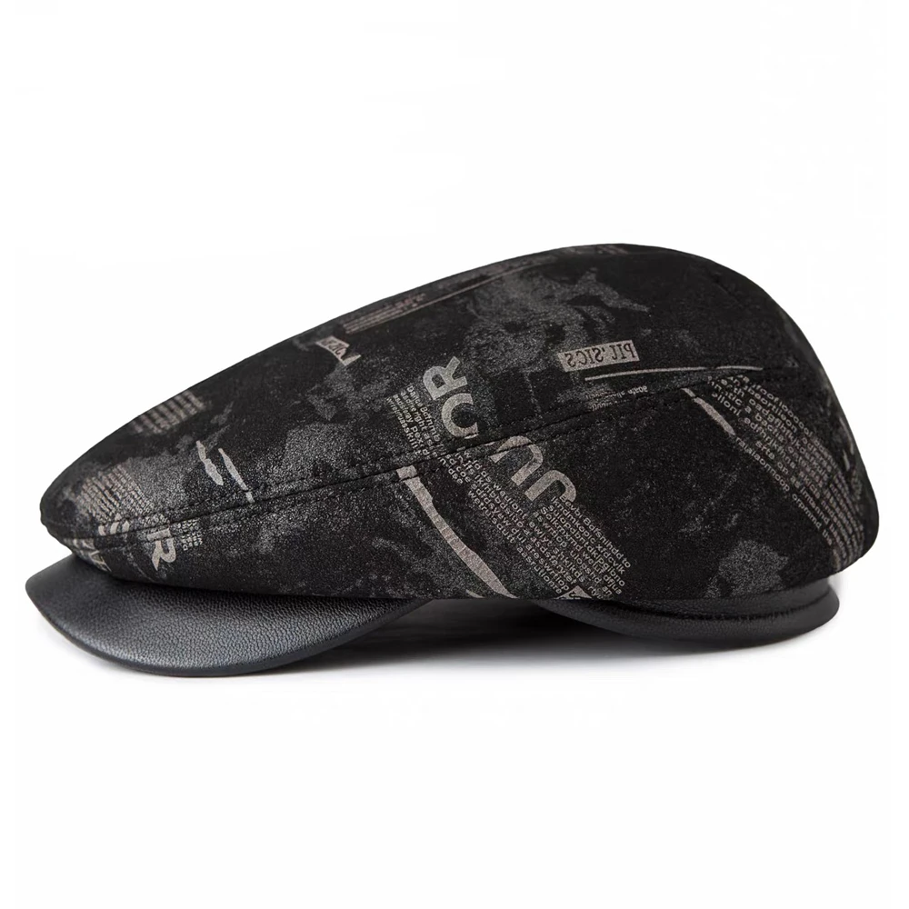 Men's Layer Sheepskin Leather Print Hat Winter Berets Male Warm Ear Protection Cap 100% Genuine Leather Dad Hat  Leisure