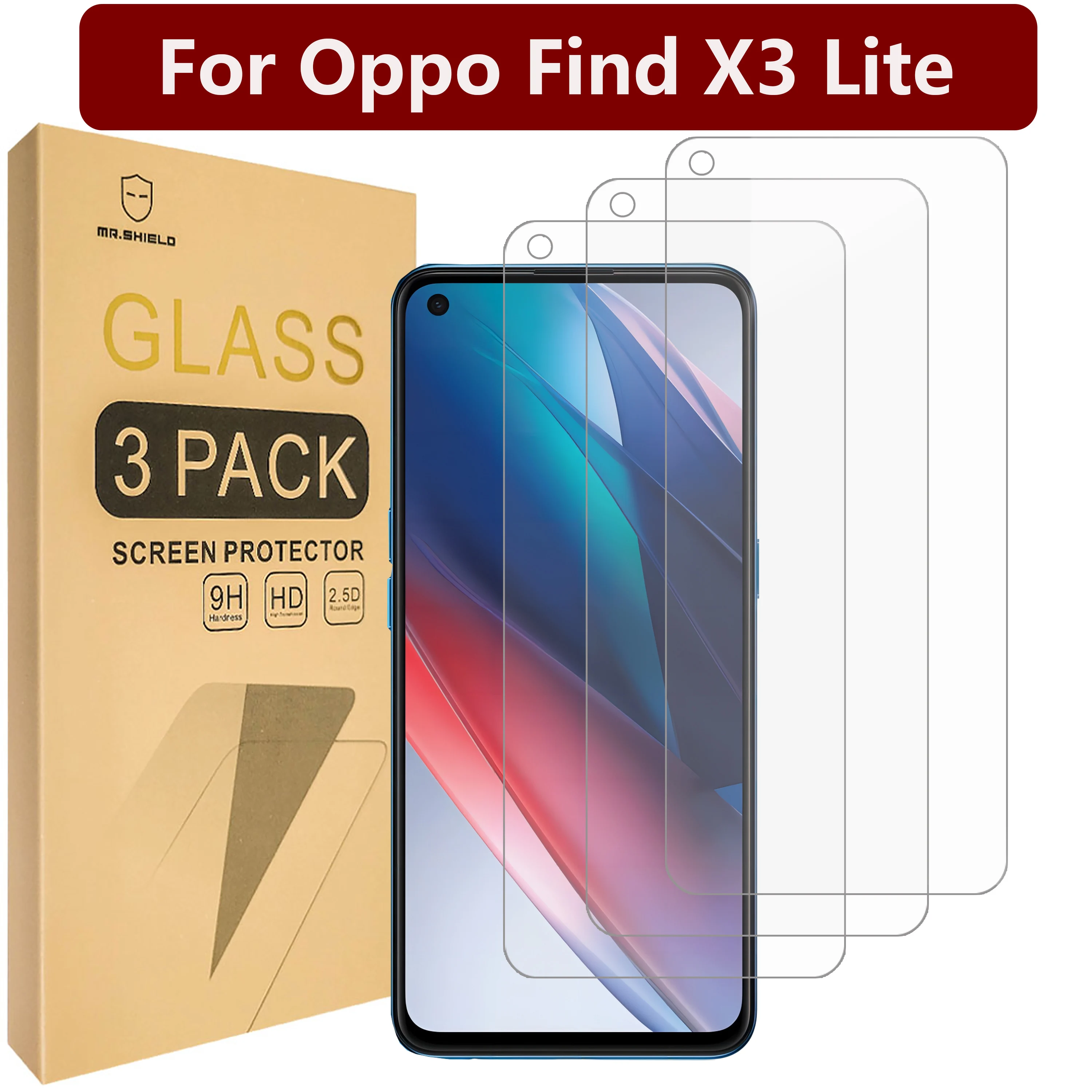 

Защитная пленка Mr.Shield [в 3 упаковках] для Oppo Find X3 Lite [закаленное стекло] [Японское стекло с твердостью 9H] Защитная пленка для экрана