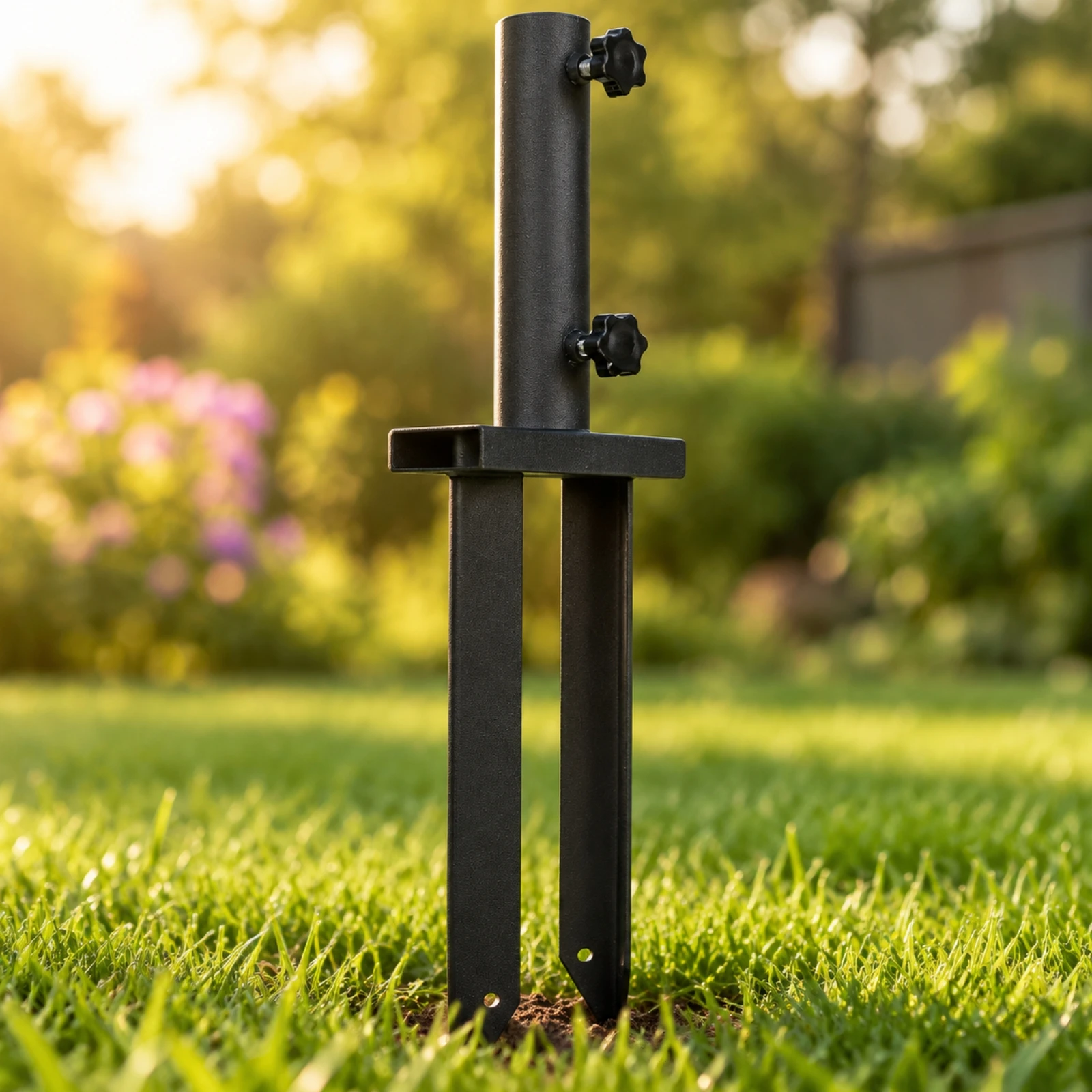 Flag Pole Mount Long-Lasting U-Shaped Stake Flagpole Holder with Tightening Knobs Powder-Coated Metal Ground Pole Mount Sturdy