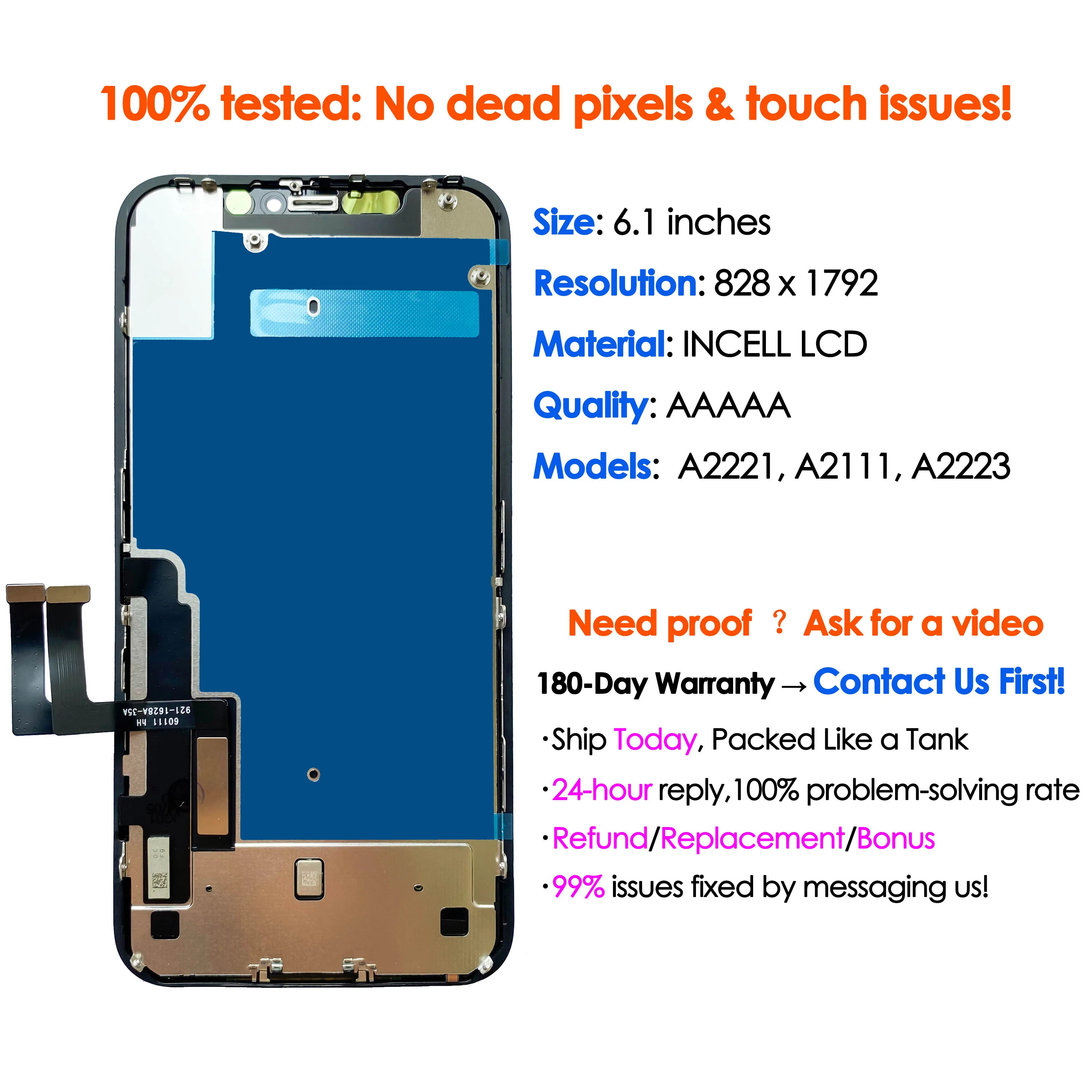 High quality AAA incell LCD For iPhone 11 Display Touch Screen Replacement Digitizer Assembly Repair Parts Wholesale Kit