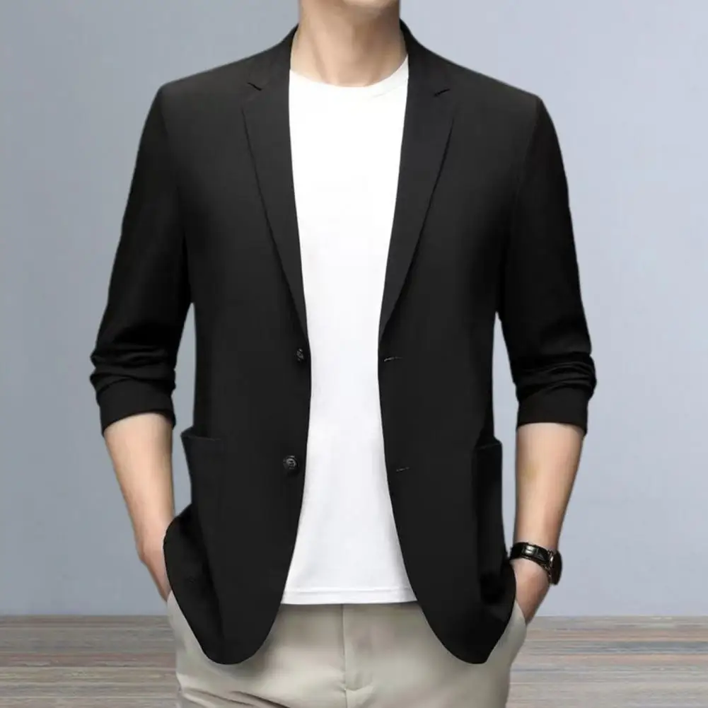 Stylish Men Suit Jacket Elegant Lapel Business Coat for Men Formal Summer Suit Jacket with Double Buttons for Professionals