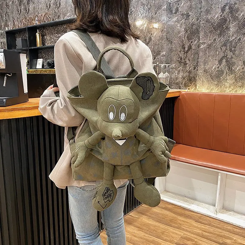 2023 New Disney Cartoon Mickey Mouse Cute One Shoulder Bag Women Canvas Fashion Student Schoolbag Kawaii Handbag Travel Backpack