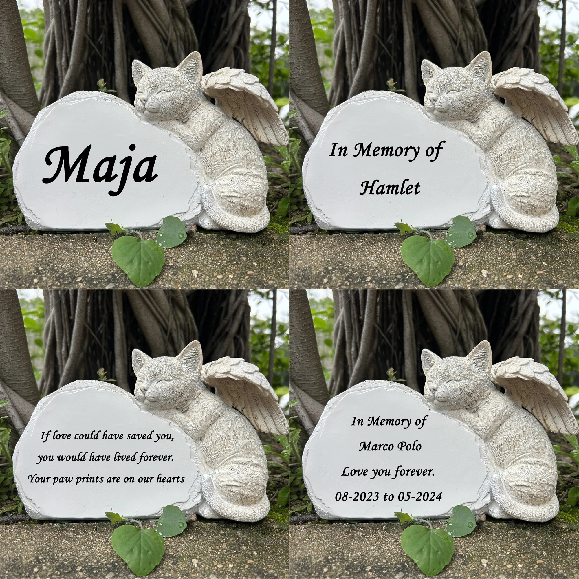 Personalized Cat Angel Memorial Garden Statue- Engraved Pet Cat Memorial Stone - Cat Grave Marker -Any Word