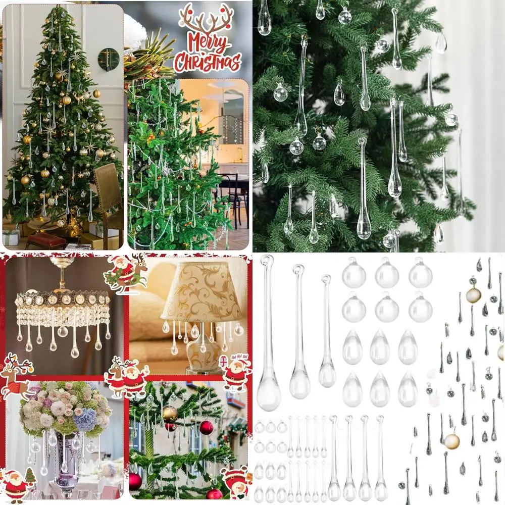 

Clear Acrylic Teardrop Ornaments, 200-Piece Set, 5 Styles, Christmas Tree Decor, Crystal Pendants for Chandeliers, Wedding Cente