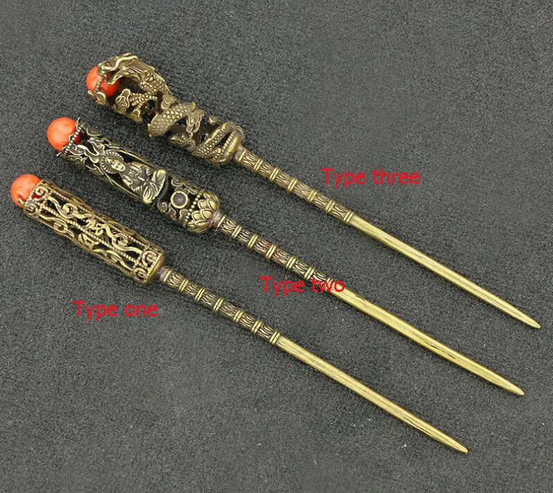 New Handmade Brass Copper Cigarette Cigar Needle Knife Drill Creative Hairpins