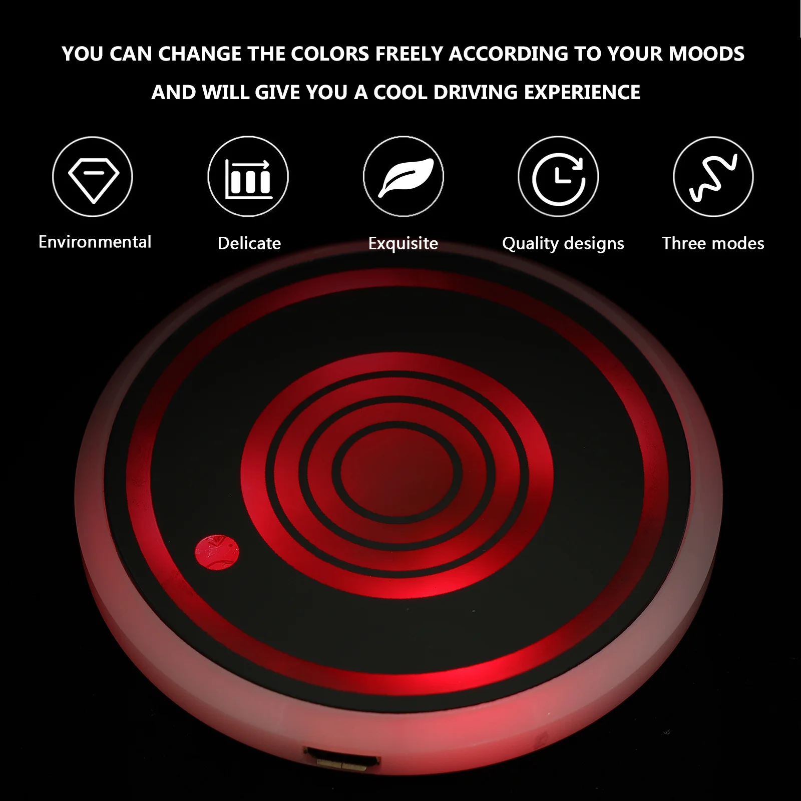 

2 LED Water Coaster USB Rechargeable 7 Colors Car Cup Holder Lights Mood Lamp Mat for CarDecoration Atmosphere