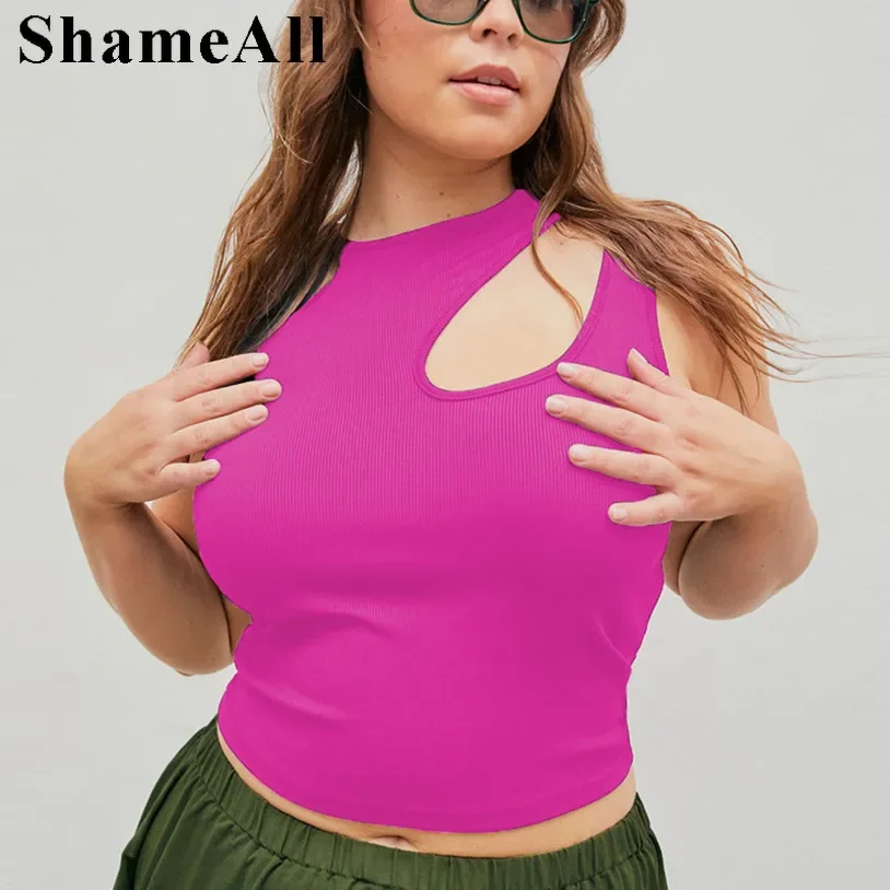 Top feminino plus size sexy com decote irregular