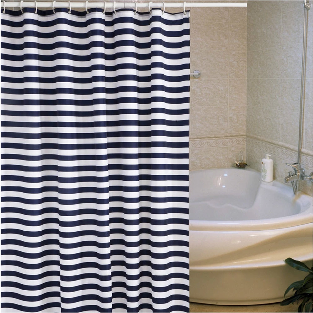 New Navy Stripes Printing Fabric Waterproof Mildew Polyester Bathroom Shower Curtain Curtains Curtain for Bathroom Home