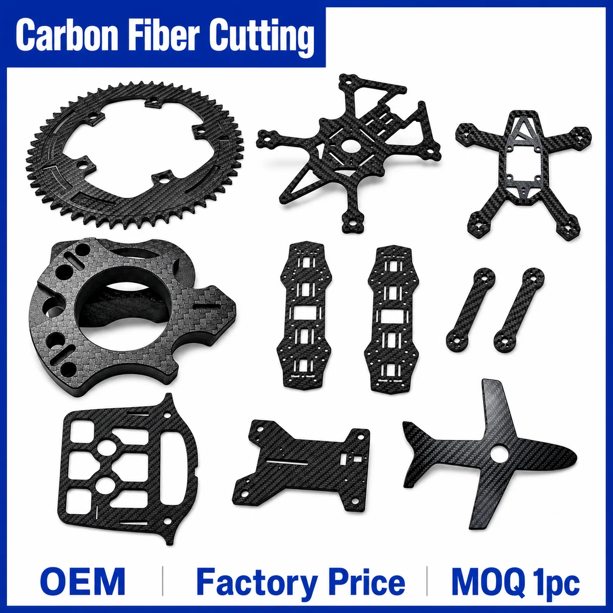 CNC Customized Carbon Fiber Plate 3K Twill High Hardness High Precision Parts RC Car Chassis & Steering Wheel Factory MOQ 1pc