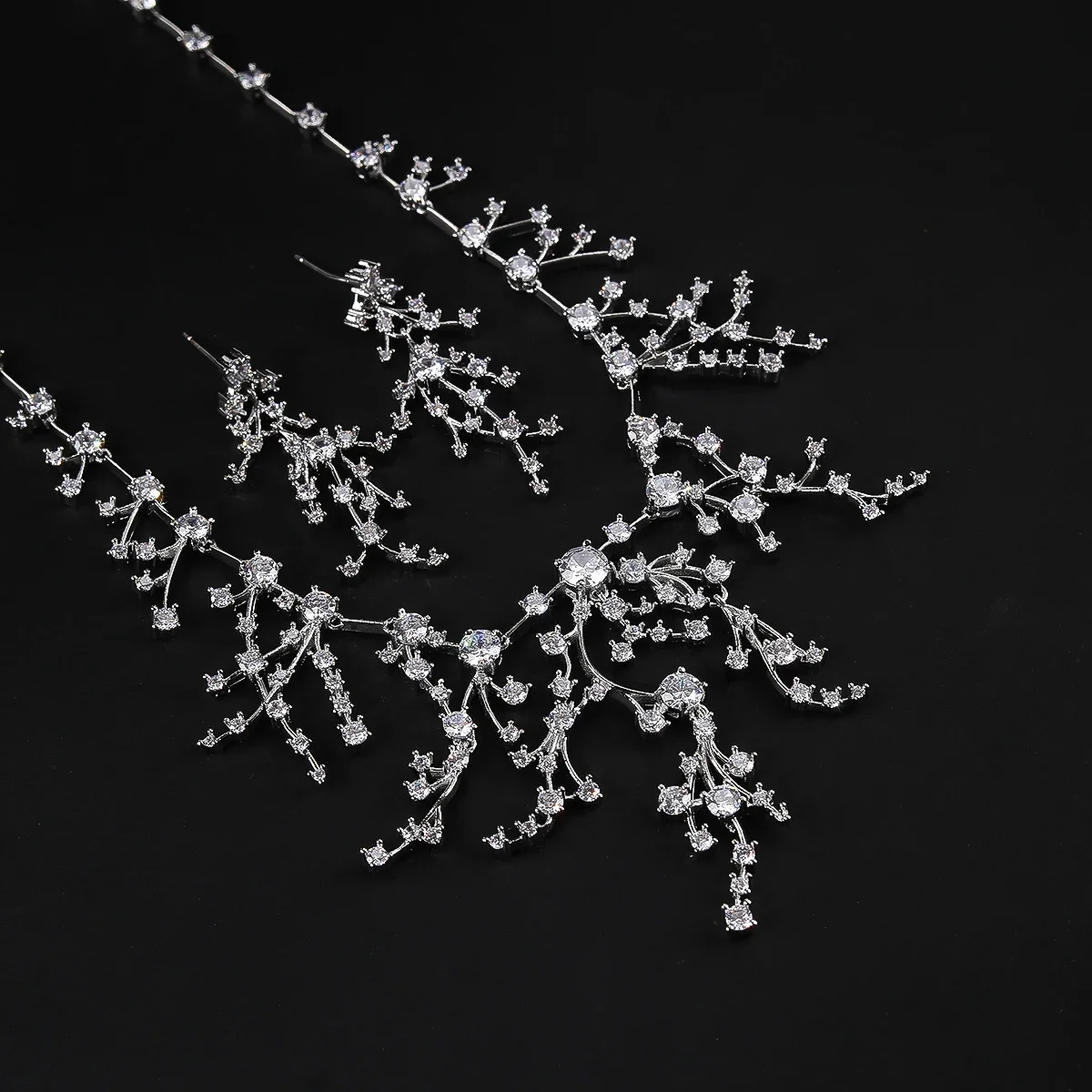 Luxury 2pcs Cubic Zirconia Tassels Necklace And Earrings For Bride Wedding Jewelry Set Celebration Accessories CN10603