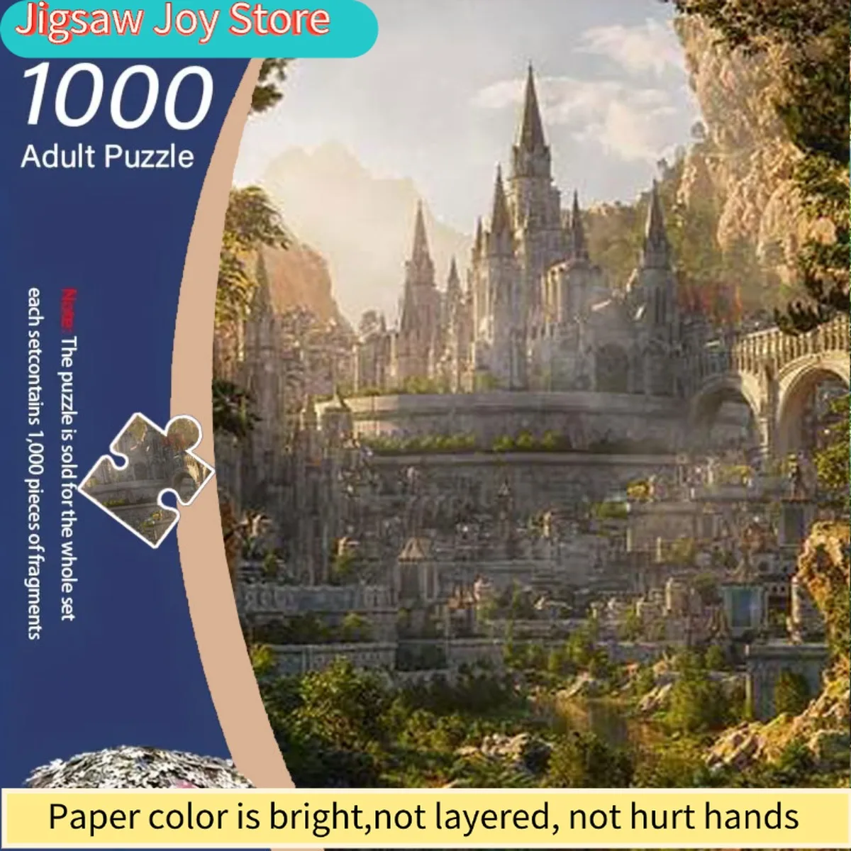 

1000pcs Adult Jigsaw Puzzle - Medieval-Style Fantasy Castle & Ancient City with Knights, Greenery & Mountain Landscape - Large