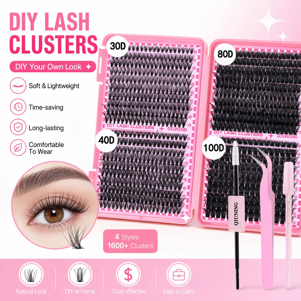 QIUNING Kit de Extensión de Pestañas de 800 Piezas, DIY, con Pegamento y Sellador, Pinzas 4