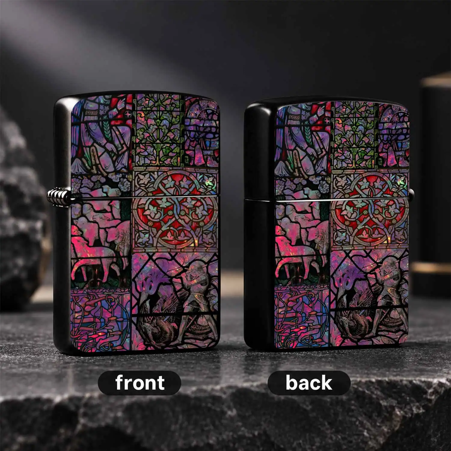 Vintage Stained Glass Art Style Lighter, Iridescent Medieval Church Stained Pattern, Knight Slaying Dragon Pastoral Flock Decor, Multi-Scenario Portable Igniter, Ideal For Daily Use, Gifting, Lighting Candles Incense, Distinct Aesthetic Pra