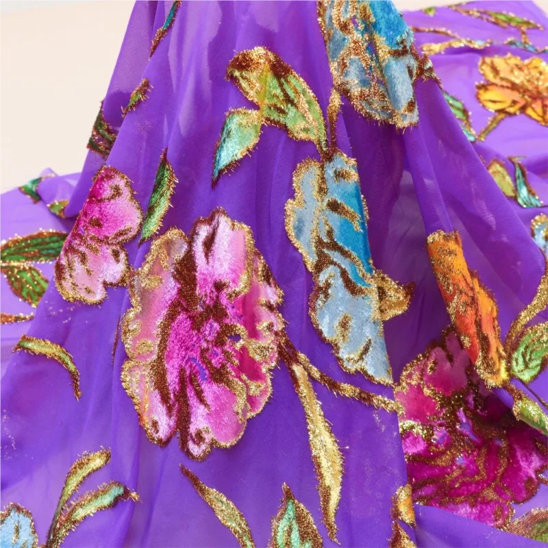 

Woven velvet jacquard positioning hand-painted fabric for high-end dress and cheongsam