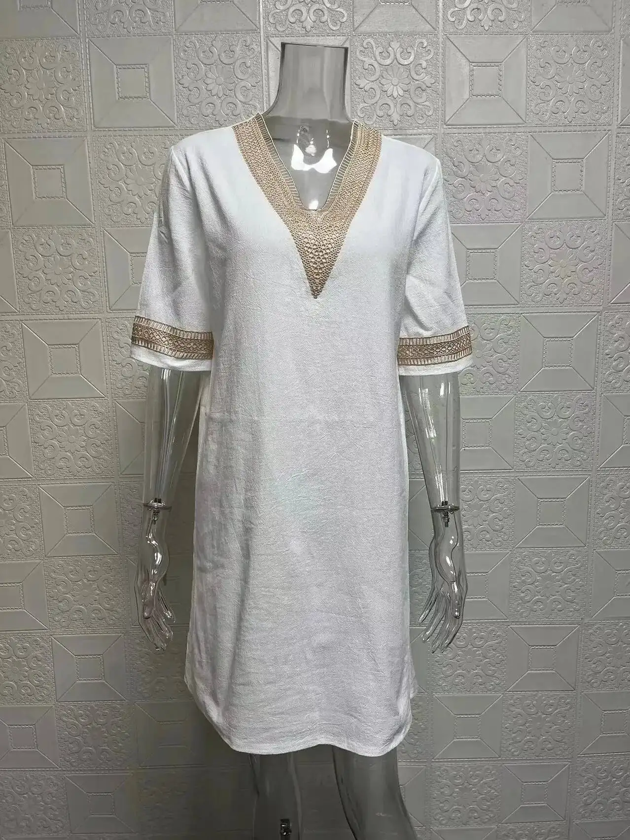 New Solid Color V-neck Mid-sleeved Elegant Dress Sweet Fashion Women Mini Dress T Shirt 2025 New Tops Dresses Boho  LDH6