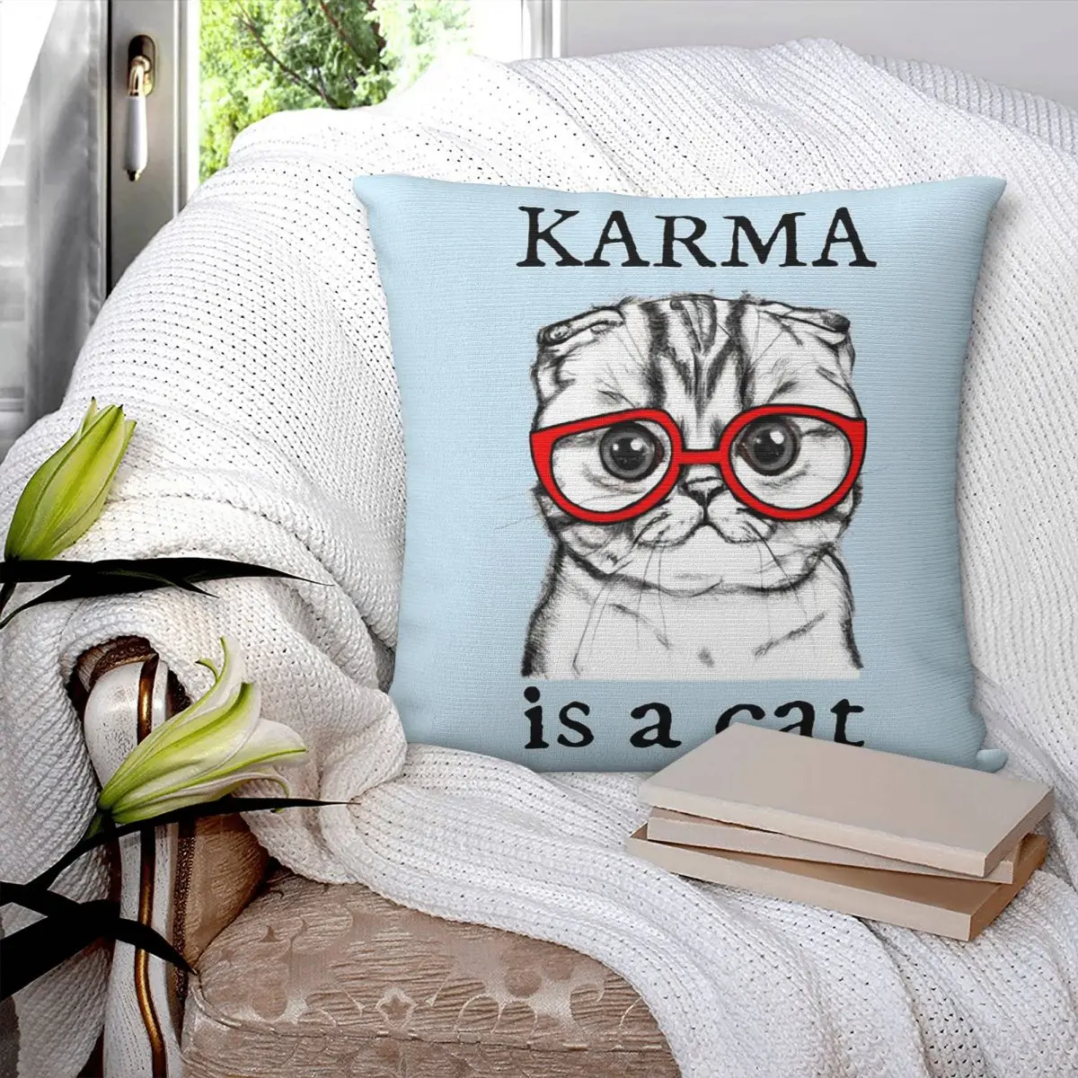 Karma Is A Cat Midnights Lyric Square Pillowcase Pillow Cover Polyester Cushion Decorative Comfort Throw Pillow for Home Sofa