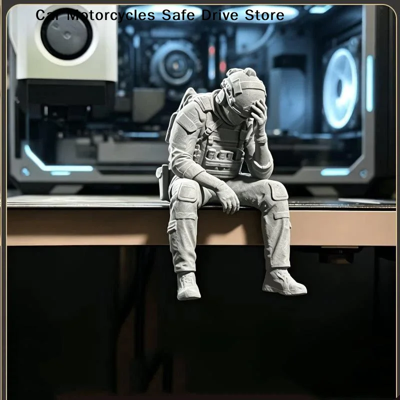 【M】Military Style Sitting Figurine 3D Printed Miniature Tactical Gear Desk Ornaments Home Office Bookshelf Decor Craft Gift